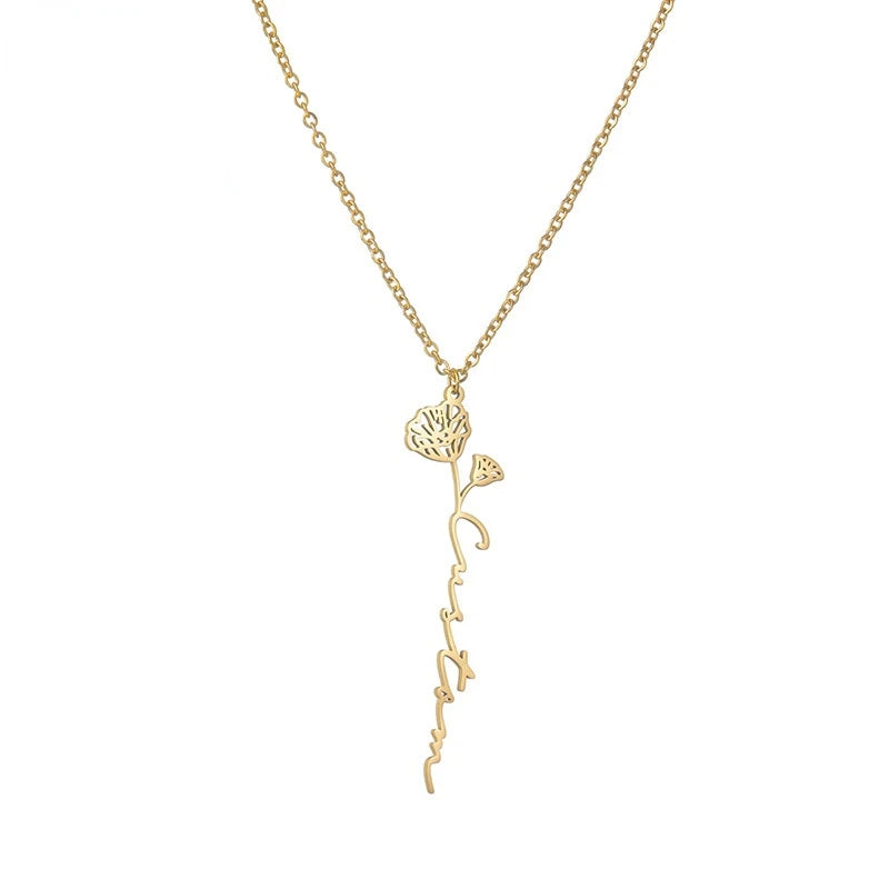 Alphabet Name Flower Necklace for Women Stainless Steel Jewelry