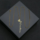 Alphabet Name Flower Necklace for Women Stainless Steel Jewelry