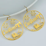 Personalized Name Earrings Snowman Elk 18K Plated Stainless Steel Jewelry
