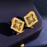 Shell Flower Earrings Plated Lozenge Clover Clip Earrings
