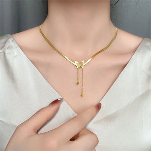 Butterfly Charm Chain Choker Necklace Stainless Steel Women's Jewelry