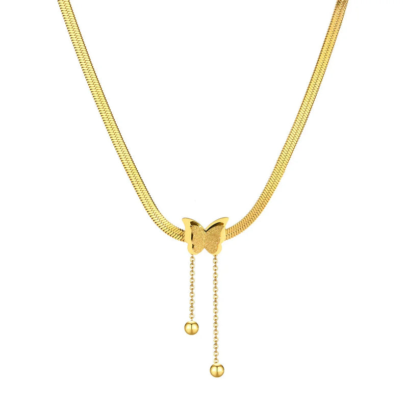 Butterfly Charm Chain Choker Necklace Stainless Steel Women's Jewelry