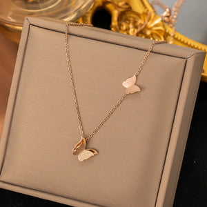 Butterfly Charm Pendant Rose Stainless Steel Choker Necklace