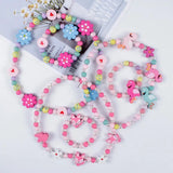 Kids Cartoon Wooden Flower Animal Jewelry Set for Girls