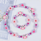 Kids Cartoon Wooden Flower Animal Jewelry Set for Girls