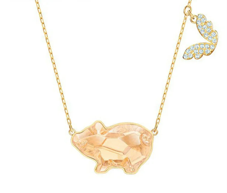 Crystal Charm Pig Necklace for Women Chain Gift
