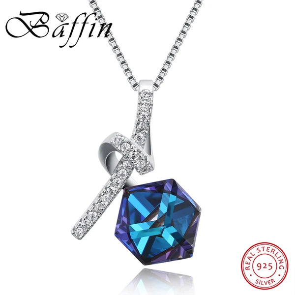 Cubic Pendant Necklace S925 Sterling Silver Chain Jewelry