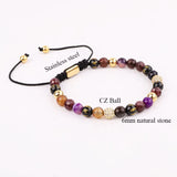 6mm Tibetan Agate Beads CZ Charm Macrame Bracelet Women