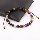 6mm Tibetan Agate Beads CZ Charm Macrame Bracelet Women