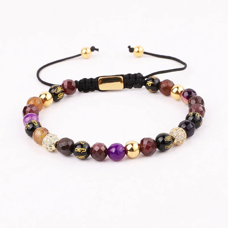 6mm Tibetan Agate Beads CZ Charm Macrame Bracelet Women