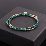 3MM Malachite CZ Pave Charm Elastic Beads Bracelet Gift