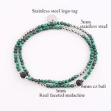 3MM Malachite CZ Pave Charm Elastic Beads Bracelet Gift