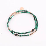 3MM Malachite CZ Pave Charm Elastic Beads Bracelet Gift
