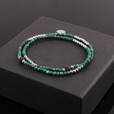3MM Malachite CZ Pave Charm Elastic Beads Bracelet Gift