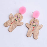 Gingerbread Man Acrylic Drop Earrings Funny Long Dangle for Christmas Party