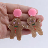 Gingerbread Man Acrylic Drop Earrings Funny Long Dangle for Christmas Party