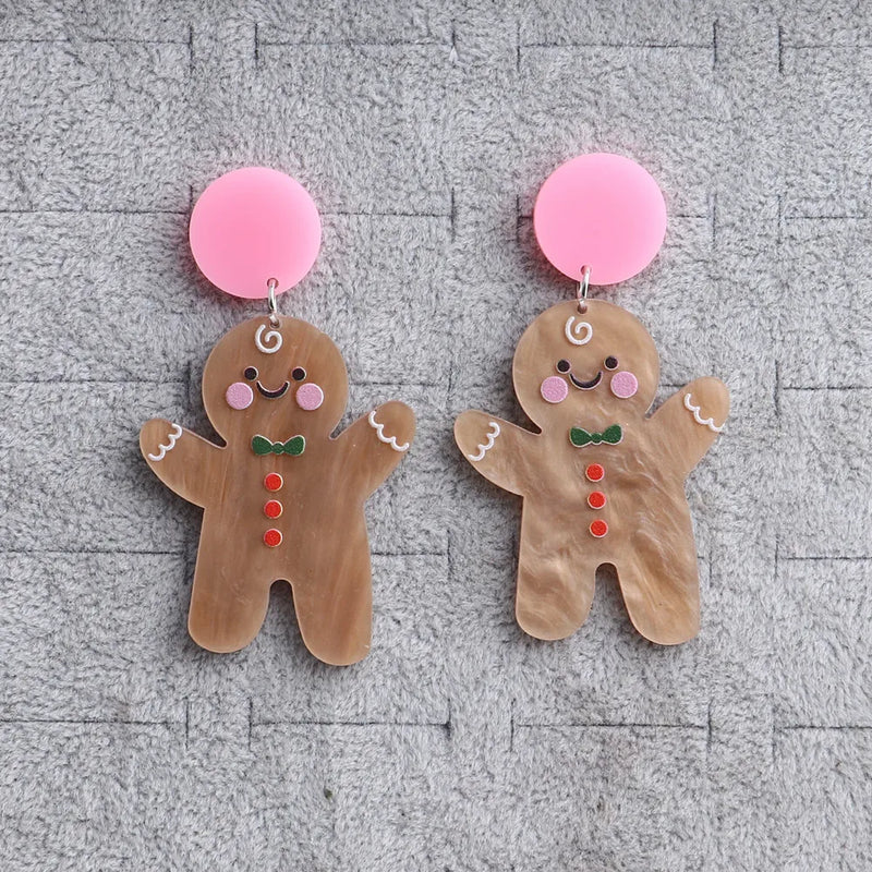 Gingerbread Man Acrylic Drop Earrings Funny Long Dangle for Christmas Party