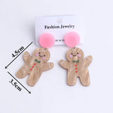 Gingerbread Man Acrylic Drop Earrings Funny Long Dangle for Christmas Party