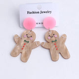 Gingerbread Man Acrylic Drop Earrings Funny Long Dangle for Christmas Party