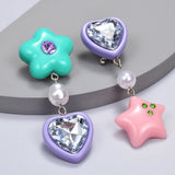Girls' Love Heart Drop Earrings: Acrylic Resin Pearls Star Dangle Accessories