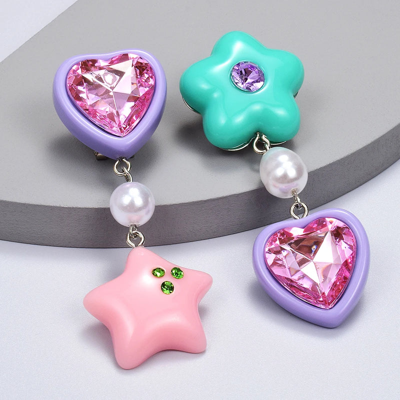 Girls' Love Heart Drop Earrings: Acrylic Resin Pearls Star Dangle Accessories