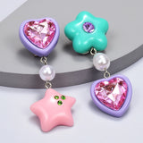 Girls' Love Heart Drop Earrings: Acrylic Resin Pearls Star Dangle Accessories