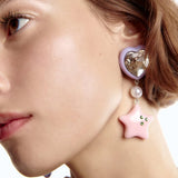 Girls' Love Heart Drop Earrings: Acrylic Resin Pearls Star Dangle Accessories