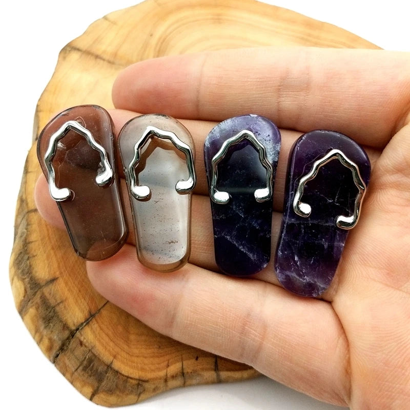 Silver Plated Slipper Pendant with Amethyst & Rose Quartz Gemstones