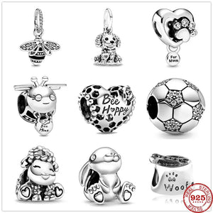 Paw Print & Heart Charm Beads for Silver 925 Bracelet DIY Jewelry