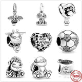 Paw Print & Heart Charm Beads for Silver 925 Bracelet DIY Jewelry