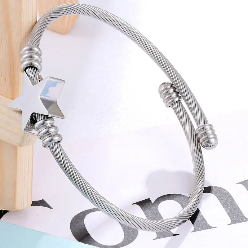 Star Shape Bangle Adjustable Bracelet Stainless Steel Wire Jewelry
