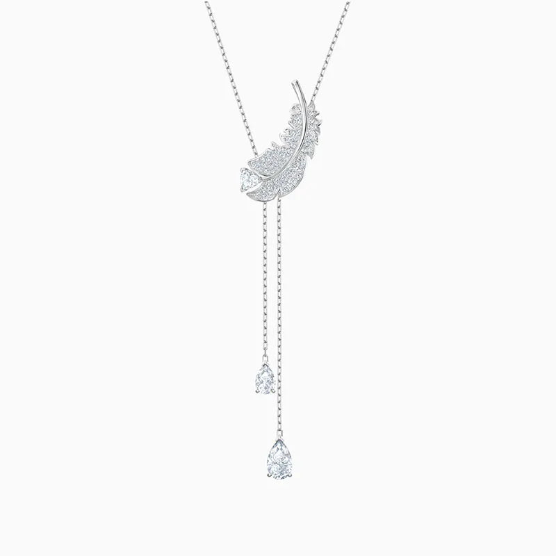 Element Feather Crystal Shape Necklace for Women
