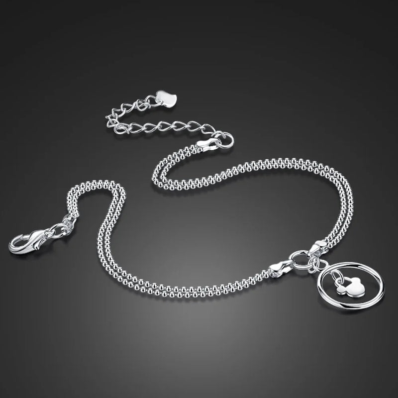 925 Sterling Silver Mickey Charm Anklet Foot Chain Girl Jewelry Gift