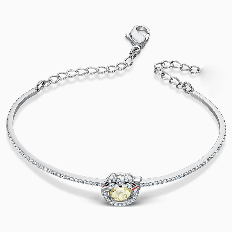 Yellow Crystal Cutie Lucky Cat Dubai Bracelet Women's Chain