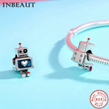 925 Sterling Silver Robot Charm Beads for Women