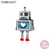 925 Sterling Silver Robot Charm Beads for Women