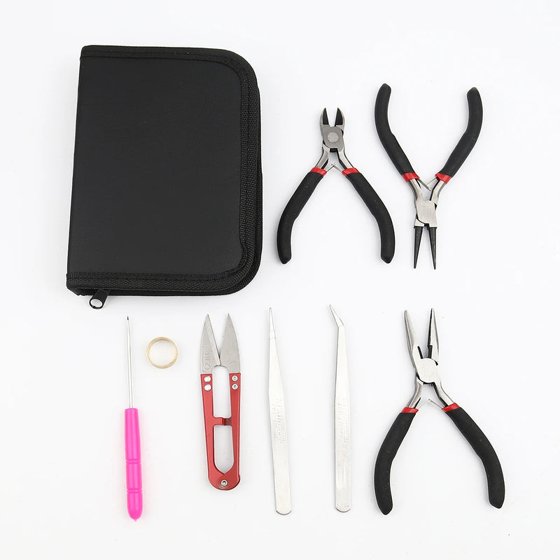 DIY Jewelry Making Tools Set with Pliers, Scissor, Tweezers & PU Bag