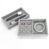 Gray Velvet Jewelry Box Drawer Organizer Necklace Bracelet Tray