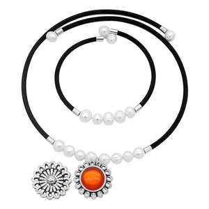 Beauty Freshwater Pearls Velvet Collar&Bracelet Set 18MM Snap Necklace