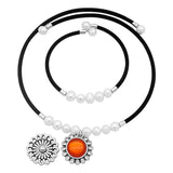 Beauty Freshwater Pearls Velvet Collar&Bracelet Set 18MM Snap Necklace