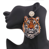 Tiger Head Bohemian Dangle Earrings Statement Jewelry
