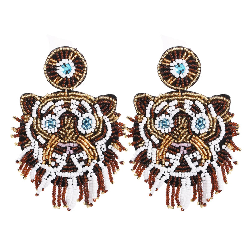 Tiger Head Bohemian Dangle Earrings Statement Jewelry