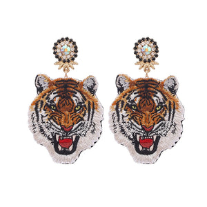 Tiger Head Bohemian Dangle Earrings Statement Jewelry