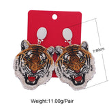 Tiger Head Bohemian Dangle Earrings Statement Jewelry