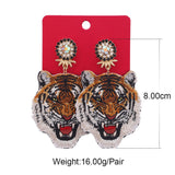 Tiger Head Bohemian Dangle Earrings Statement Jewelry