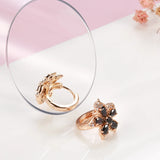 Dark Zircon Flower Earrings 585 Charm Hoops Inlay Crystal Piercing Jewelry