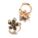 Dark Zircon Flower Earrings 585 Charm Hoops Inlay Crystal Piercing Jewelry
