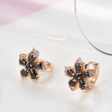 Dark Zircon Flower Earrings 585 Charm Hoops Inlay Crystal Piercing Jewelry