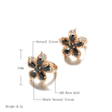 Dark Zircon Flower Earrings 585 Charm Hoops Inlay Crystal Piercing Jewelry