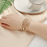 Real Leather DIY Hematite Stone Crystal 3 Strands Bracelet Women Adjustable Wrap